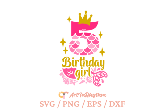 My 5th Birthday Graphics for Mermaid-Themed T-Shirt Designs
